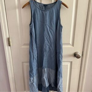 J Jill. Denim two tone chambray sleeveless dress with raw hem, Size MP